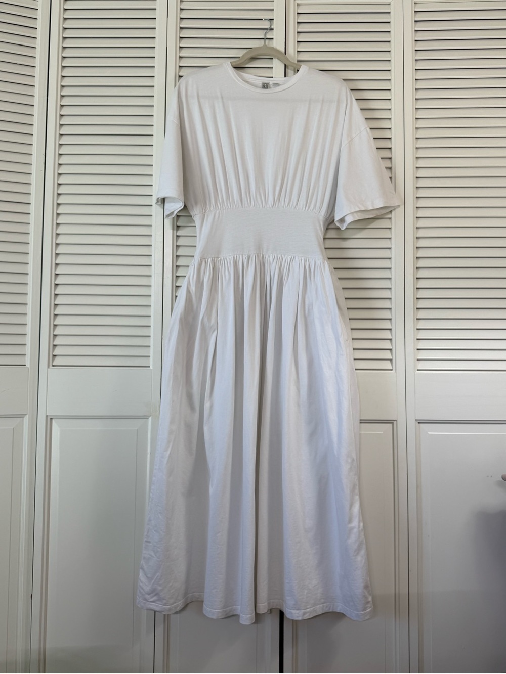 Toteme Women’s White Cotton Crew Neck Waist Short Sleeve T-Shirt Dress Size S